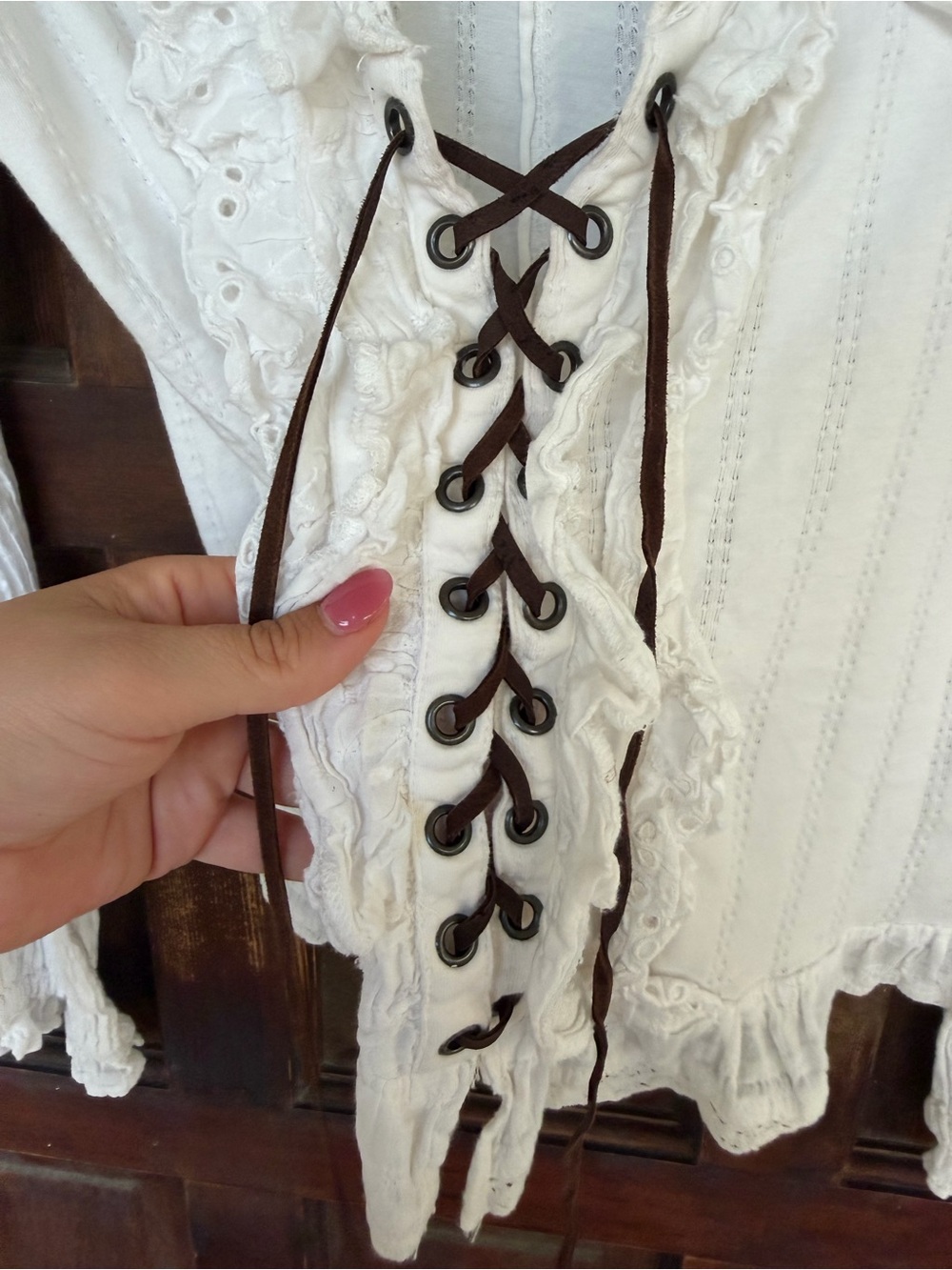 Pilcro Lace Up Cotton Peasant Top - Picture 7 of 9